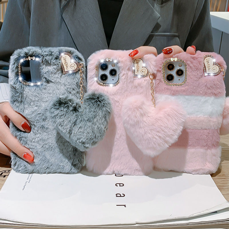 3D Cute Fluffy Plush Phone Case For Samsung Galaxy A12 Case S23 S21 Ultra S20 Fe S10 S9 S8 S7 Note