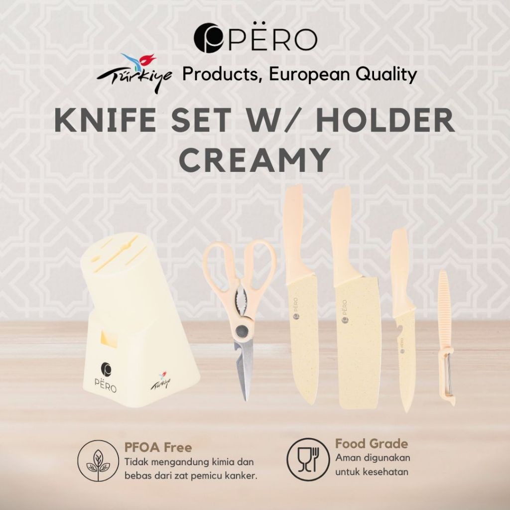 Pero Granite Knife Set of 6 with Holder / Pisau Set Dapur 6 in 1 / Set Pisau Dapur Lapis Granite