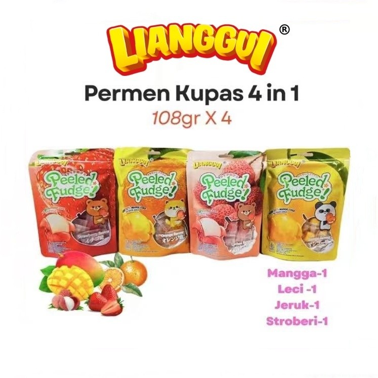 

HalalLIANGGUI PAKET KOMBO 4 RASA PERMEN LUNAK VIRAL I PEELED STROBERI I PEELED MANGGA I PEELED JERUK