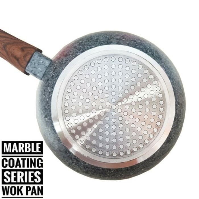 Wajan Wok Pan Marbel Anti Lengket Yoshikawa Marble Ceramic Pan Wok