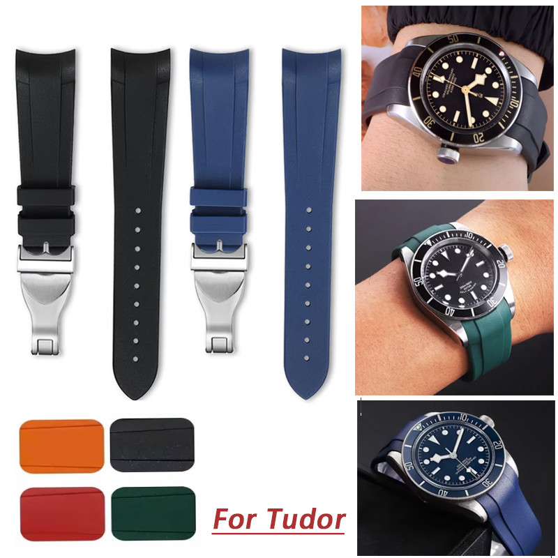 IMPORT 22 Curved End Rubber Watch Strap for Tudor Biwan Bronze Small Copper Flower Red Flower Arc