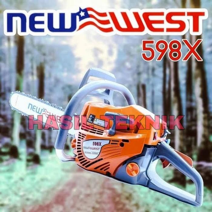 PREMIUM Mesin Gergaji Pohon Kayu 22" (22 inch) Chainsaw New West 598X KOMPLIT