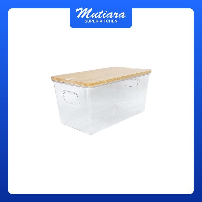 Kotak Bening Akrilik + Tutup Bambu /Kotak Penyimpanan Estetik