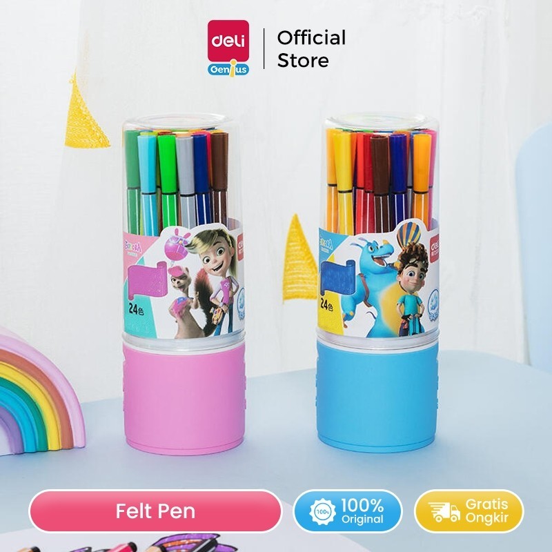 

DELI FELT PEN / COLOR MARKER / SPIDOL WARNA 12/24/36/48 WARNA HEXAGONAL MUDAH DICUCI EXPLORA 7060