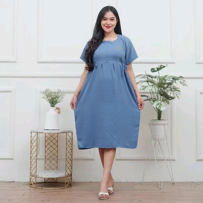 Daster Dress Wanita Adira Crinkle Airflow Polos Casual Dewasa Busui Tidur Midi Pendek Panjang Bumil