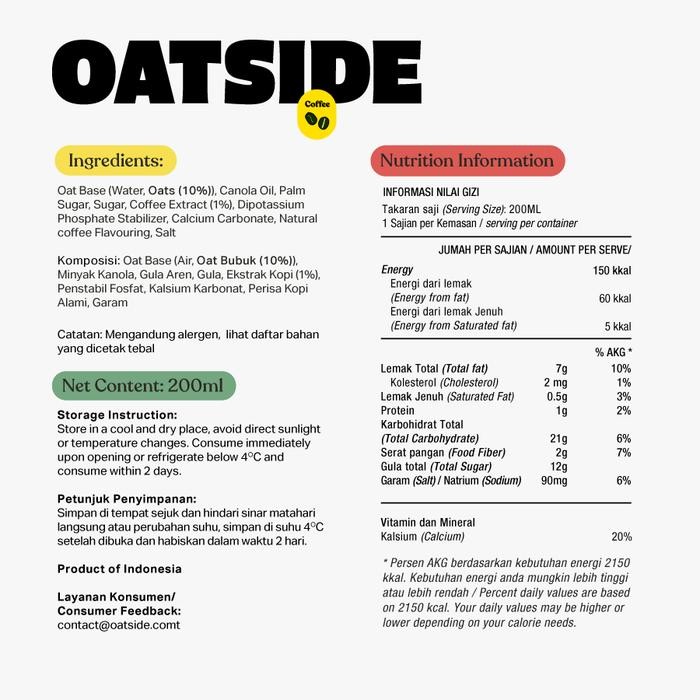 

Promo Terbatas Oatside Mini Straw Oat Milk Coffee 200Ml (12Pcs) (Kemasan Dengan Sedotan) Susu Oat