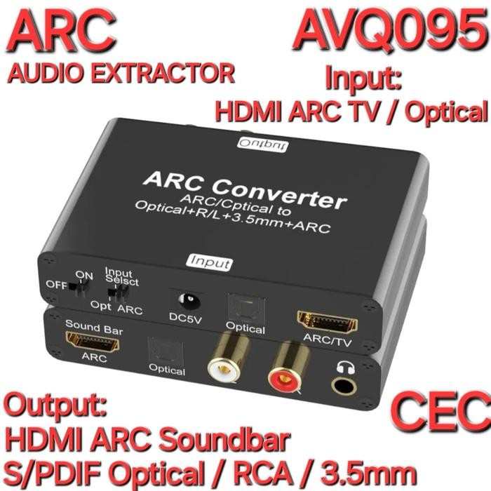 Avpro Avq095 Hdmi Arc Audio Extractor To Hdmi Arc Speaker / Spdif Optical / Rca / 3.5Mm