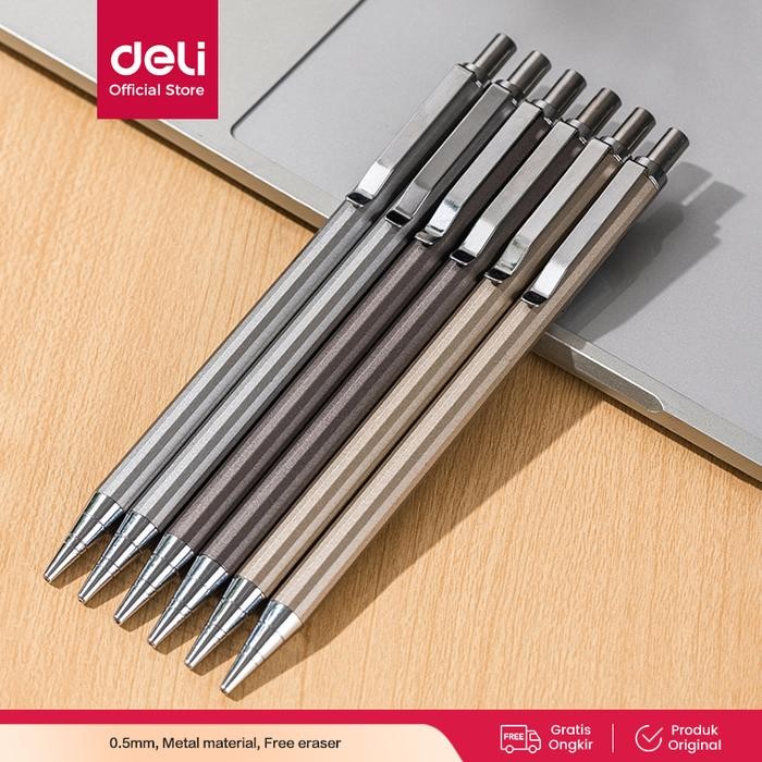 

Deli Pensil Mekanik Metal / Metal Mechanical Pencil 0.5mm Gratis Hapusan E6490 Penghapus Stationery