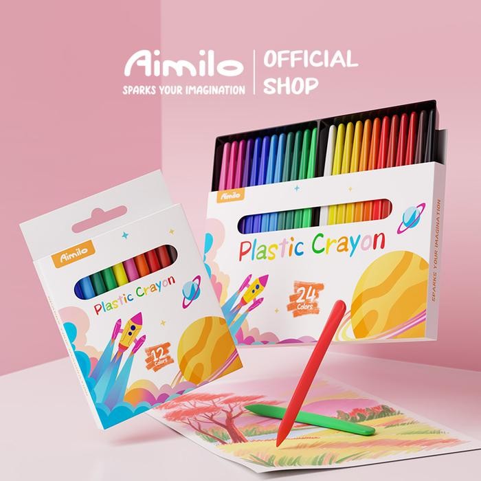 

Aimilo Crayon Set Krayon Plastik 12/24 Warna Crayon Anti Air Dan Anti Patah Krayon Anti Kotor Dan