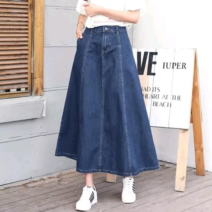 PREMIUM Rok denim tebal // rok jeans 7/8 kekinian // rok jumbo Santai