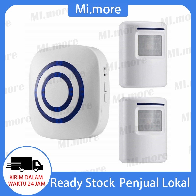 Ready Stock Bel Pintu Nirkabel Pir Sensor Inframerah Detektor Gerak Masuk Bel Pintu Alarm W/Receiver