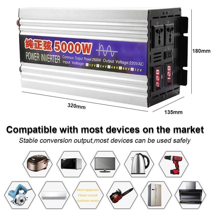 POWER INVERTER DC TO AC 5000 WATT PURE SINE WAVE 12V/24V KE AC 220V