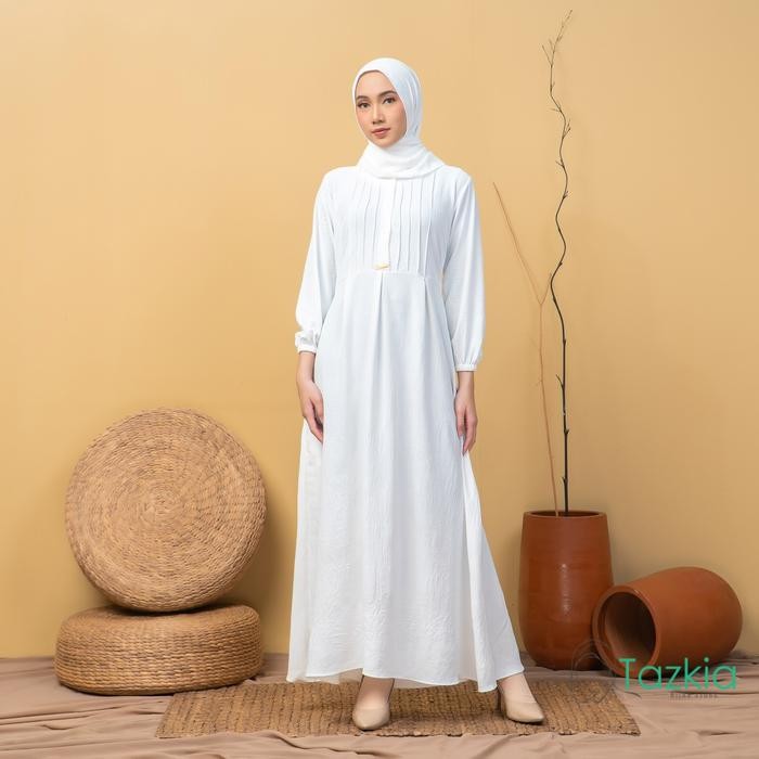 Dress Muslim Wanita Gamis Set Pashmina Azalia White Polos Crinkle