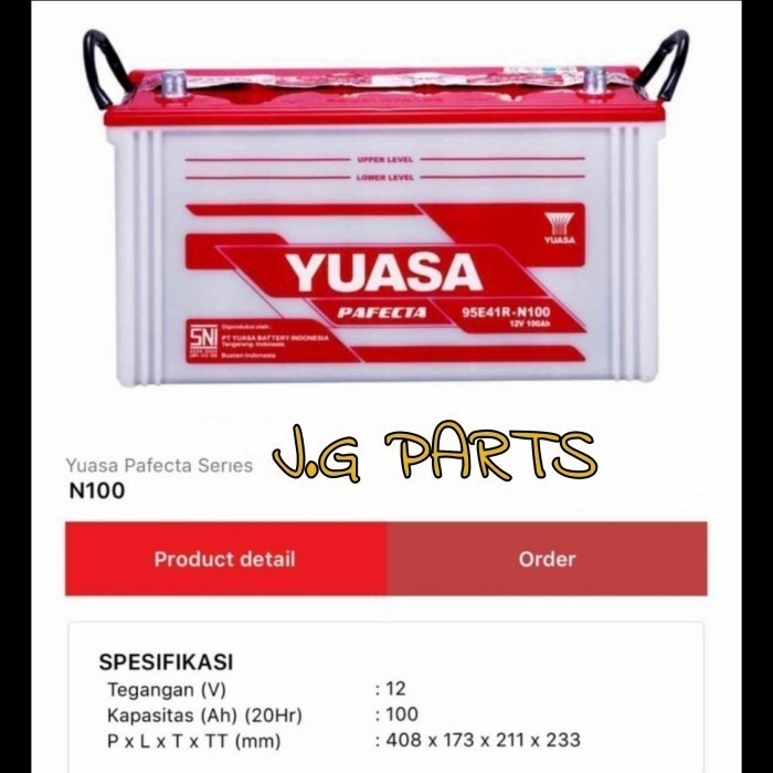 Aki Basah Mobil Yuasa Pafecta N100 N-100 12V 100Ah Yuasa Battery Kode 017