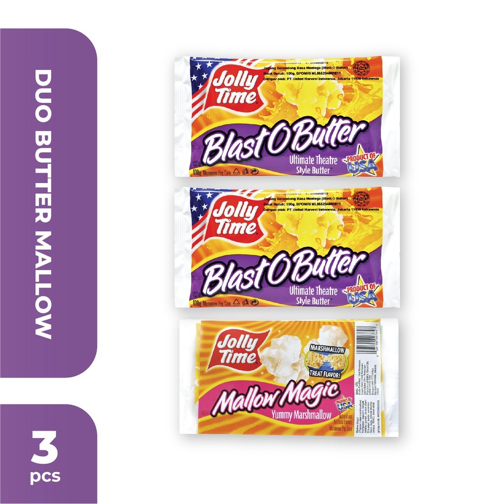 

Jolly Time - Paket Duo Butter Mallow (2BOB, 1MM) - Mircowave Popcorn