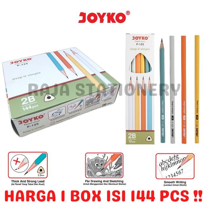 

Ready JT PENSIL KAYU JOYKO PENCIL 2B PASTEL P125 PENCIL 2B KOMPUTER UJIAN P-125 GROSS BOX [144PCS]