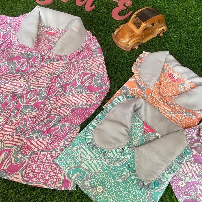 BARU! Batik Costume Blus Batik Anak Cewek Hijab Berkerah Berkancing Lengan Panajang Atasan Batik