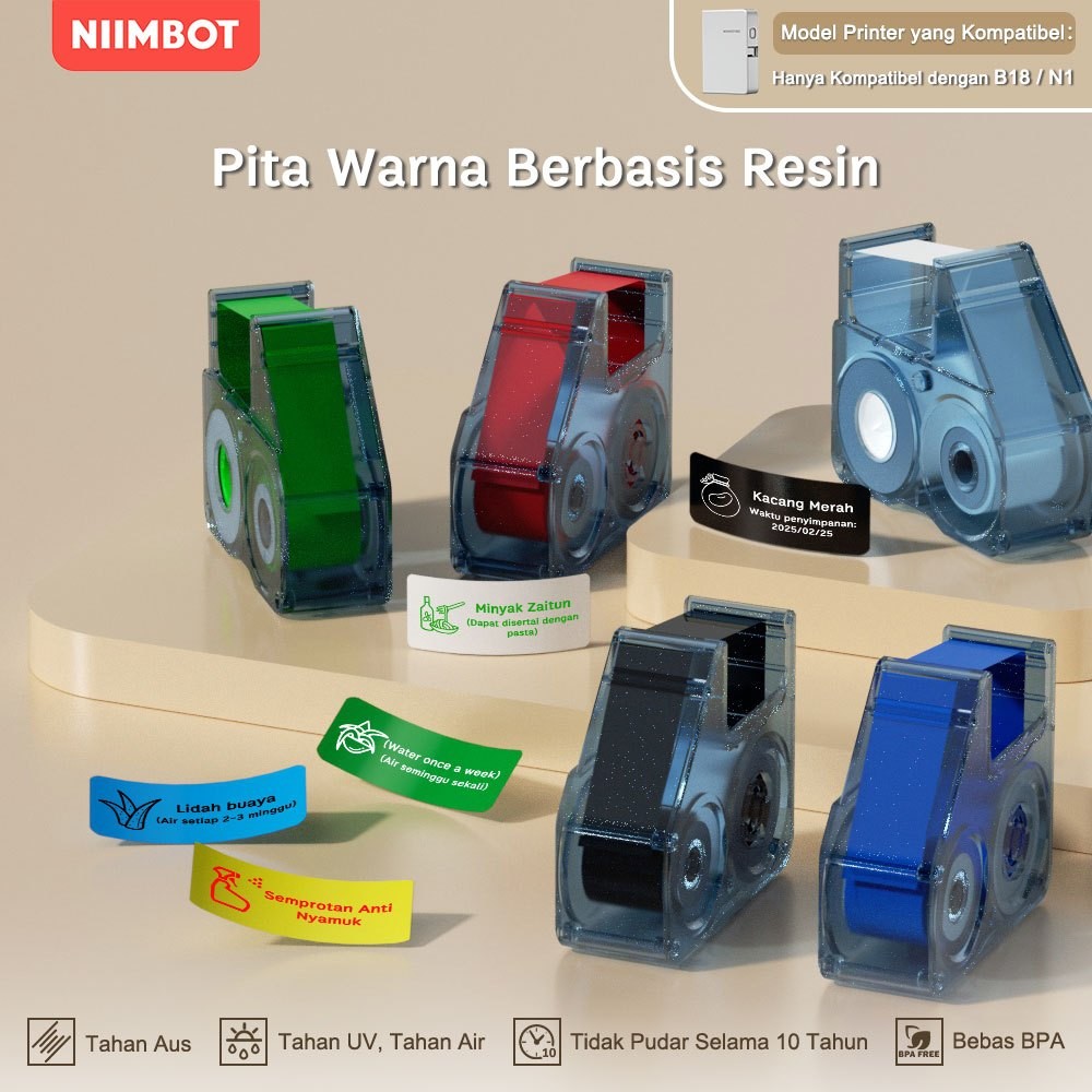 

LINDU NIIMBOT B18 Pita Karbon Warna untuk Printer, Hitam/Merah/Hijau/Putih/Biru, Setiap Gulungan 16