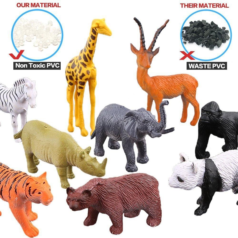 54 Pcs Mini Jungle Animal Toys Set Realistic Wild Plastic Animals Learning Toys Elephant Gazelle
