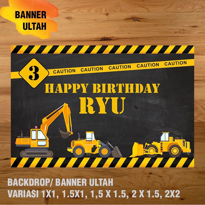 Fresh Finds Excavator, Konstruksi, Alat Berat Banner/ Backdrop/ Spanduk Ulang Tahun Ul-Tah