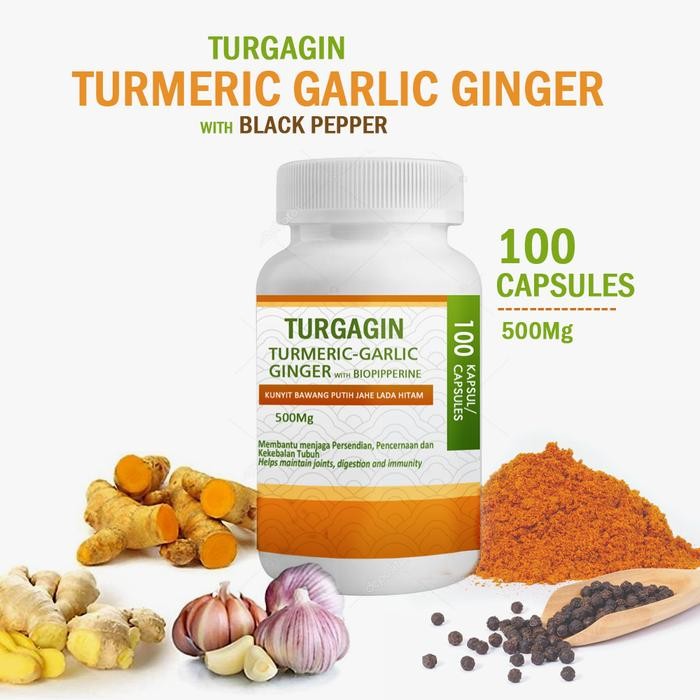 

Terlaris Turgagin Turmeric Garlic Ginger 100 Capsules With Black Pepper Kapsul Kunyit