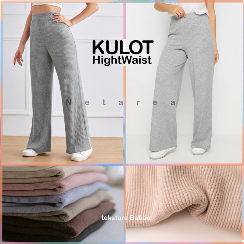 Pola Mewah Celana Kulot Highwaist / Celana Panjang Rib / Celana Viral Wanita