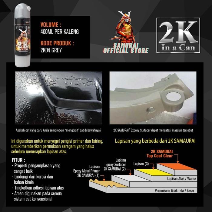 JTTOP" SAMURAI PAINT EPOXY SURFACER 2K04 (GREY 400 ML) #2K04