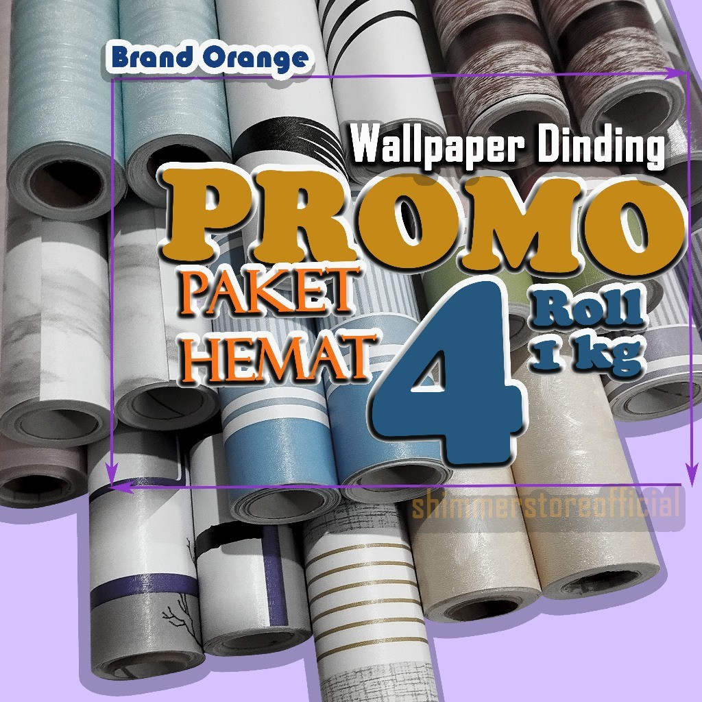 Paket 4 Roll - Brand Orange Gh Cy - Wallpaper Dinding Kamar Tidur - Sticker Dinding