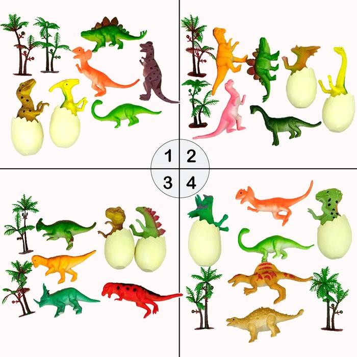 ASLI Set Dinosaurus Karet dan Telur Menetas Mainan Miniatur Dino