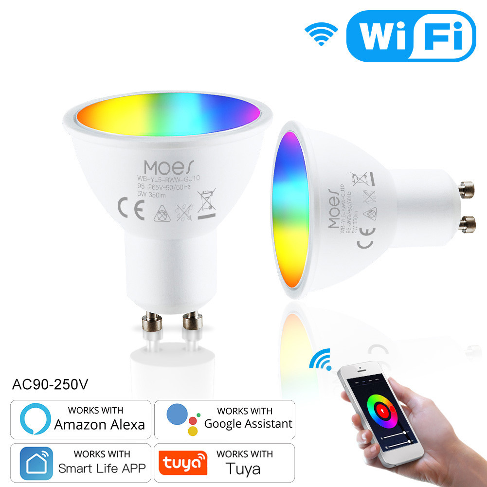 

MoesHouse GU10 WiFi Smart LED Bulbs Tuya Remote Control Light RGB Color Changing Dimmable Lamp Work with Alexa Google Assistant