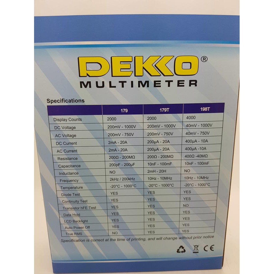 Terbagus Digital Multitester Dekko Dm-179T ( True Rms ) & Temperature Suhu