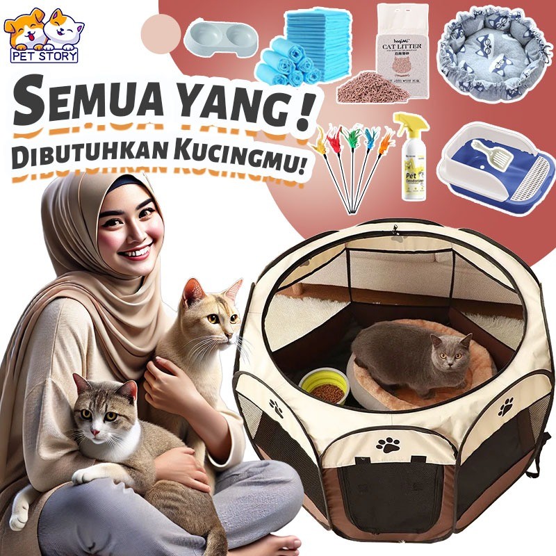 Kandang Kucing Lipat Portable Tenda Besar dan Kecil untuk Kucing dan Anjing, Rumah Kucing Praktis