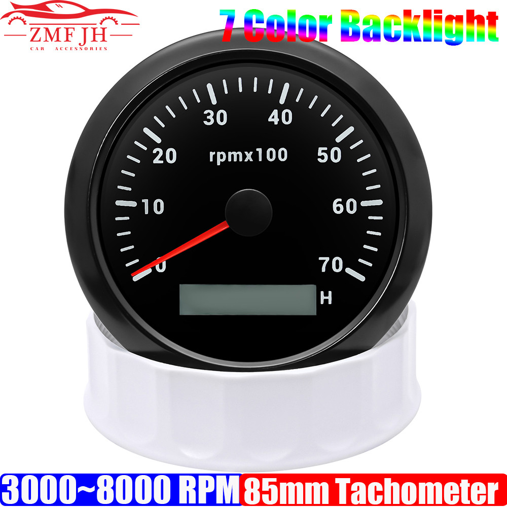 3000~7000 RPM 85MM Tachometer with 7 Color BackLight for Auto Boat Yacht Waterproof Gauge REV Counte