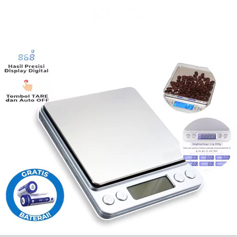 i 2000 timbangan emas digital 0.1g - 2kg / timbangan kopi / timbangan dapur mini 2000g accuracy 0.1g