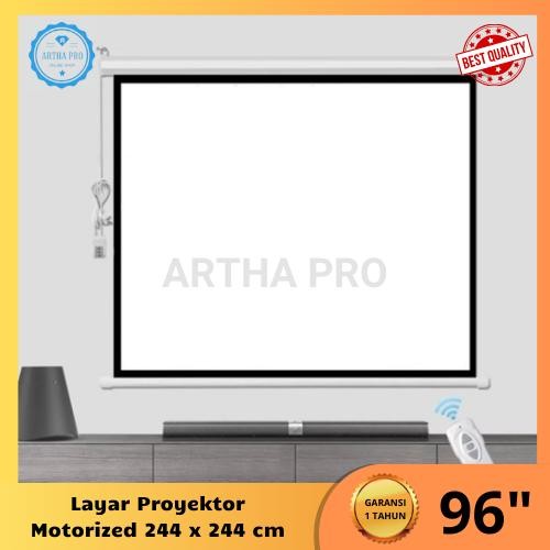 Screen proyektor motorized 96" - Layar proyektor remot otomatis