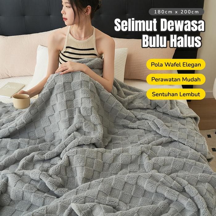 Selimut Bulu Dewasa Jumbo Motif Waffle Rajut King Size 180x200cm - MT-10A