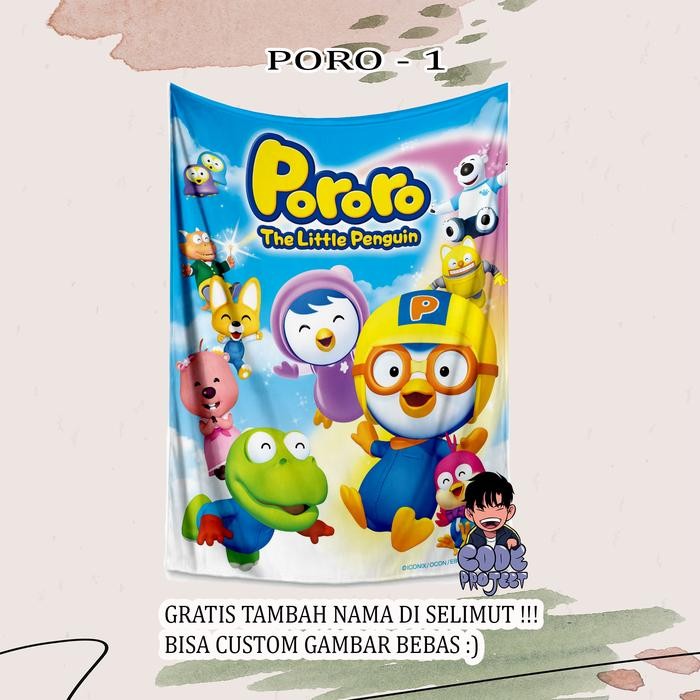 SELIMUT ANAK PORORO - selimut karakter lucu pororo - selimut anak bisa di tambahkan nama - kartun