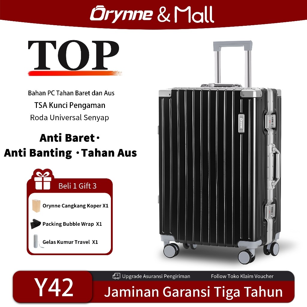 Orynne Koper 20 inch 22 inch 24inch TSA Lock Tahan Banting Roda 4 Putar 360derajat polo original