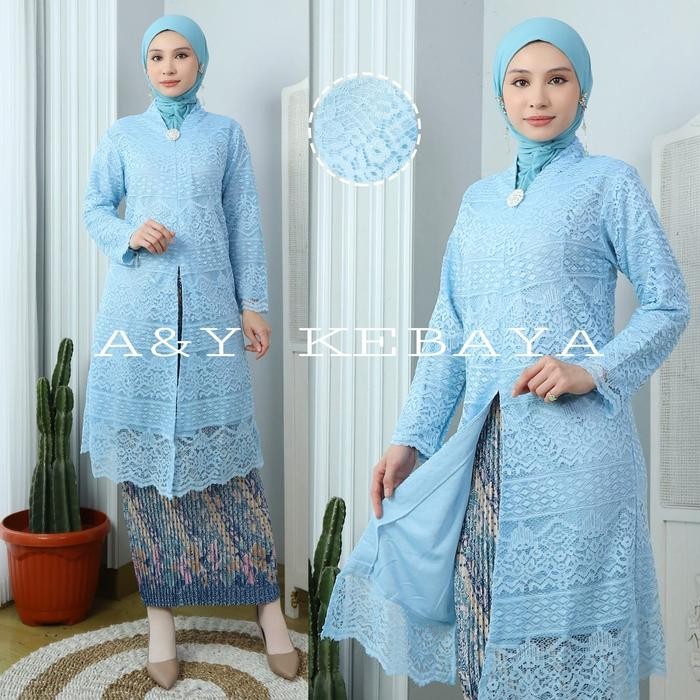 Kebaya V-Neck Brokat Malika Premium/Kebaya Modern Kerah V Polos/Kebaya Brokat Non Gliter Bunga Dress
