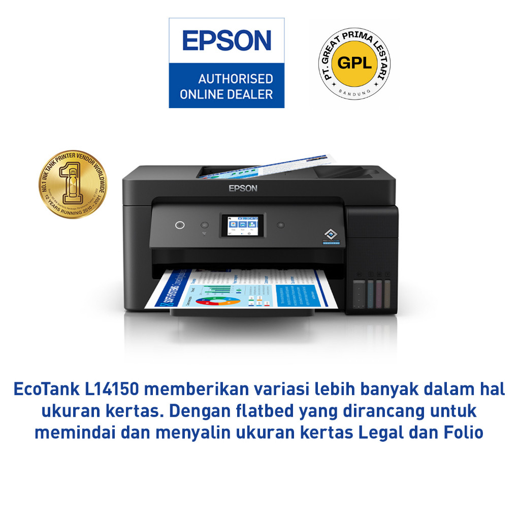 Printer Epson L14150 L 14150 A3+ Wifi Duplex Fax Scan Copy F4 Legal - Epson EcoTank L14150