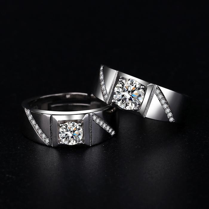 JTTOP" CINCIN PRIA TITANIUM ANTI KARAT COWOK BERLIAN EMAS PUTIH CINCIN KAWIN ADJUSTABLE TUNANGAN