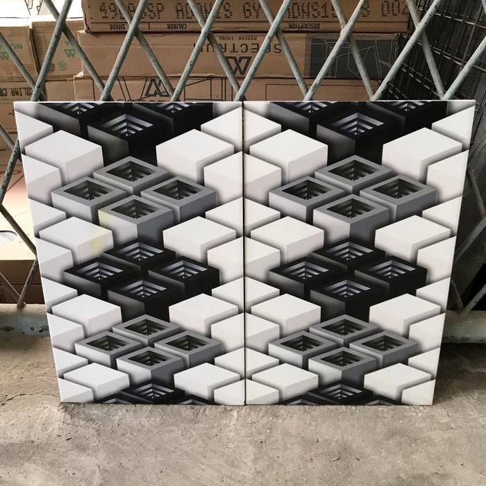 Keramik Dinding 25X40 Hitam Putih Motif 3D/Keramik Dinding Kamar Mandi