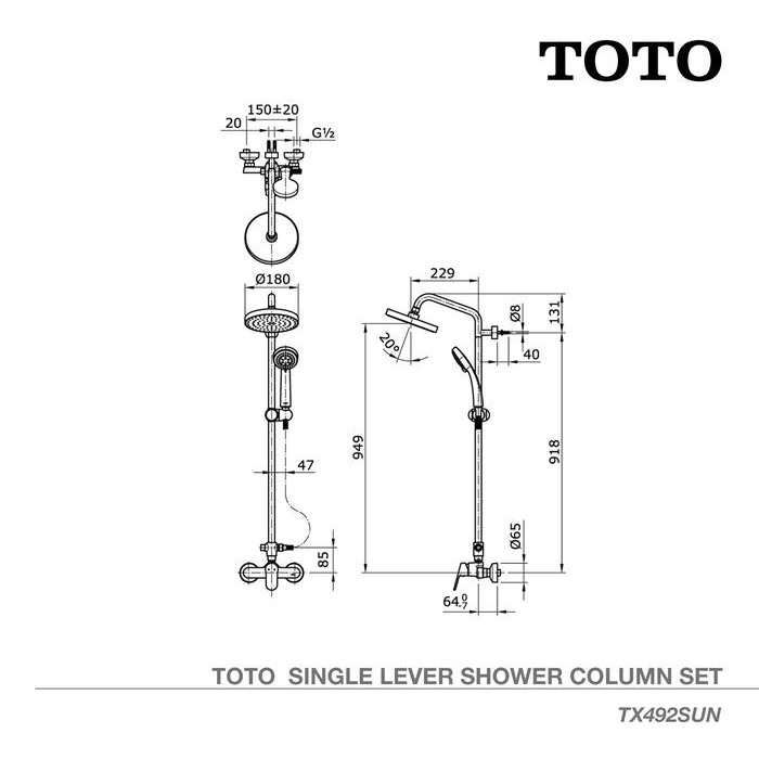 Toto Column Set Tx492Sun Shower Column - Shower Tiang