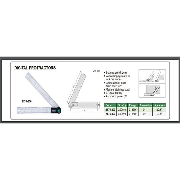 BUSUR DERAJAT DIGITAL PROTRACTOR 0-360 INSIZE 2176-300