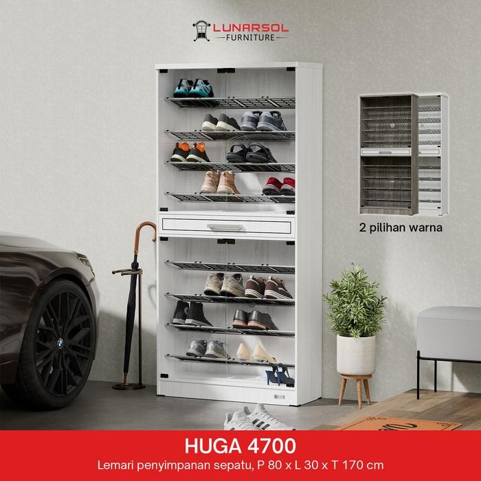 Lunarsol Furniture Lemari Rak Sepatu Pintu Kaca Minimalis HUGA 4700 Classic Rak Sepatu 45 Pasang +