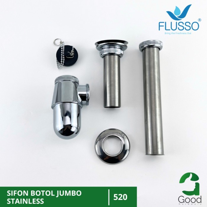 (Allthebest) Flusso Sifon Botol Stainless Sifon Pembuangan Wastafe Cuci Tangan Jumbo Afur Wastafel