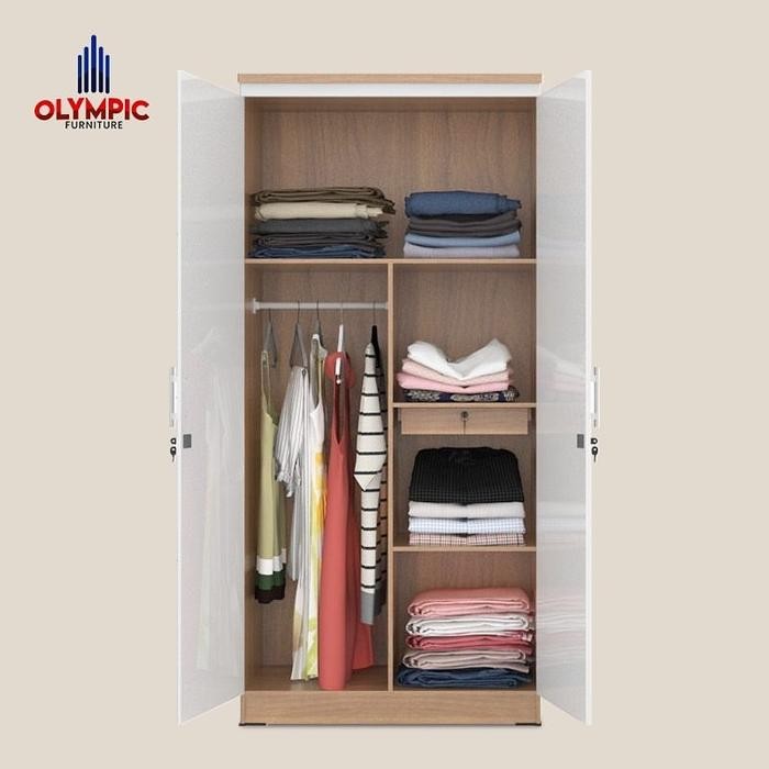 Lemari Pakaian Olympic Eero 2P / Lemari 2 Pintu Minimalis Putih Gratisongkir