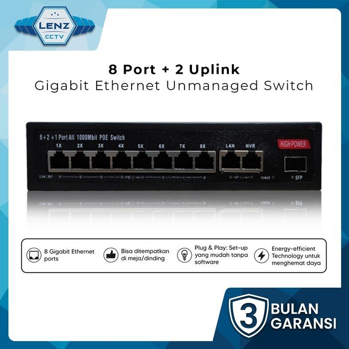 Stok Terbatas Switch Poe Gigabit 8 Port + 2 Uplink & Sfp / Switch Poe 8 Port