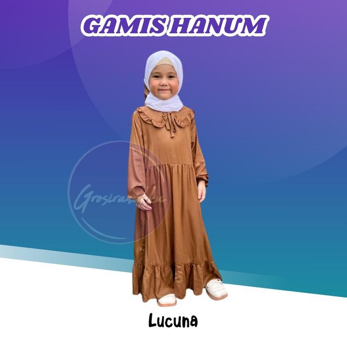 BEST SELLER Gamis Rayon Anak Hanum Lucuna Warna Coklat Size 2-10 Tahun Baju Cantik Syari