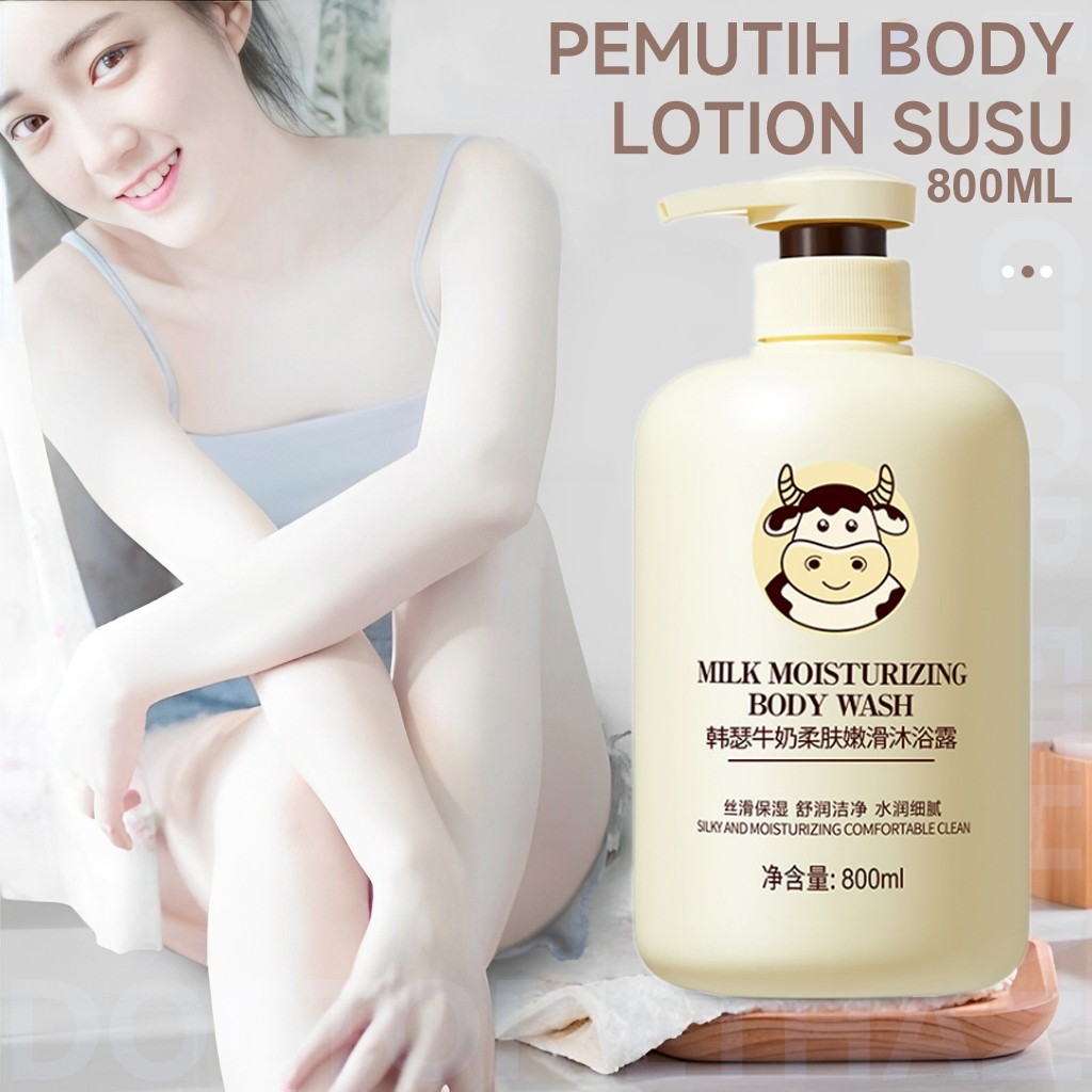 800ML Milk Sabun pemutih badan Shower gel susu Sabun Mandi Cair Body Wash Susu Kambing Pemutih